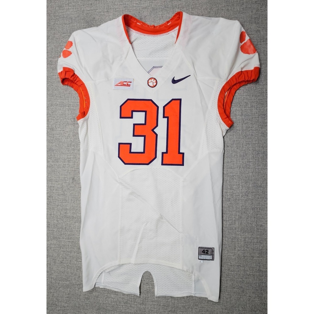 Clemson Tigers Football Jersey Mens 42 L White Game Worn Team Issued Nike #31